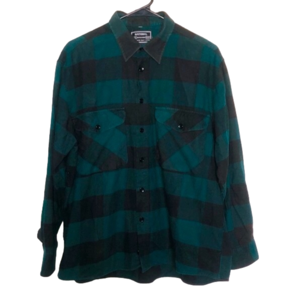 NATIONAL OUTFITTERS Vintage Teal & Black Plaid Button Down Shirt